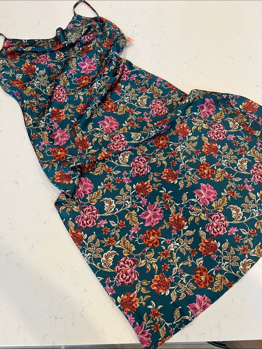 Inspired Hearts Teal Dress with Pink & Rust Floral Print
